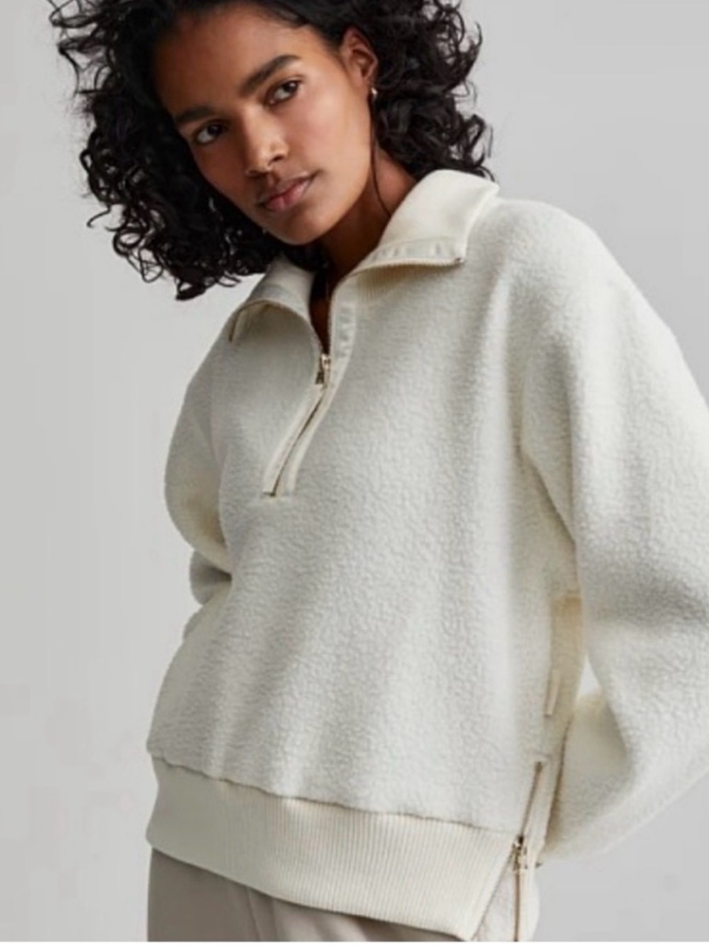 Varley Roselle Half Zip Borg Fleece Sweater Cream Size XL